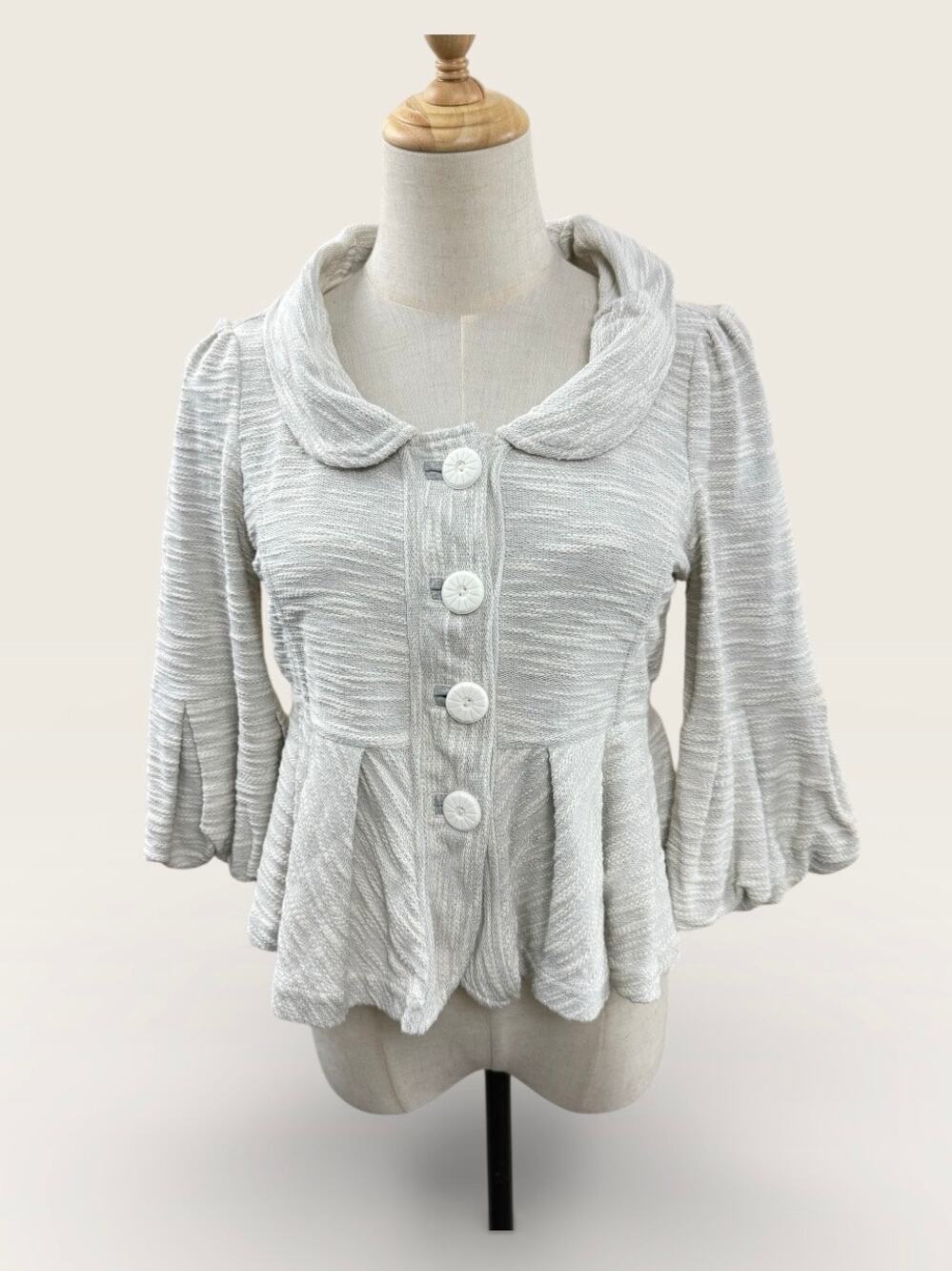 Anthropologie Allihop Heather Gray 3/4 Sleeve Peplum Jacket, Size S